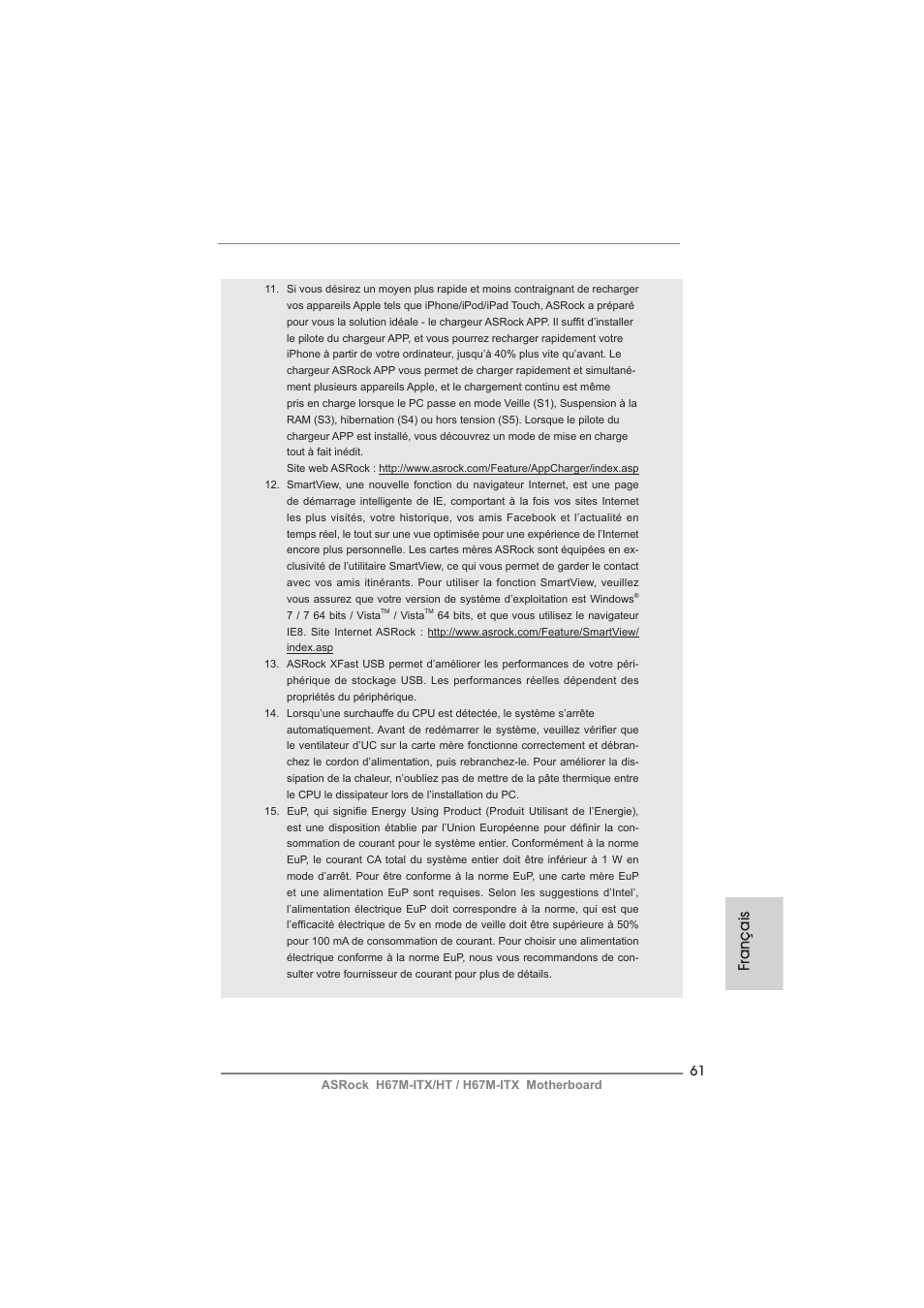 Français | ASRock H67M-ITX User Manual | Page 61 / 243