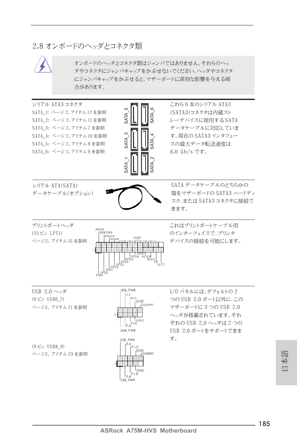 8 オンボードのヘッダとコネクタ類, Asrock a75m-hvs motherboard | ASRock A75M-HVS User Manual | Page 185 / 232