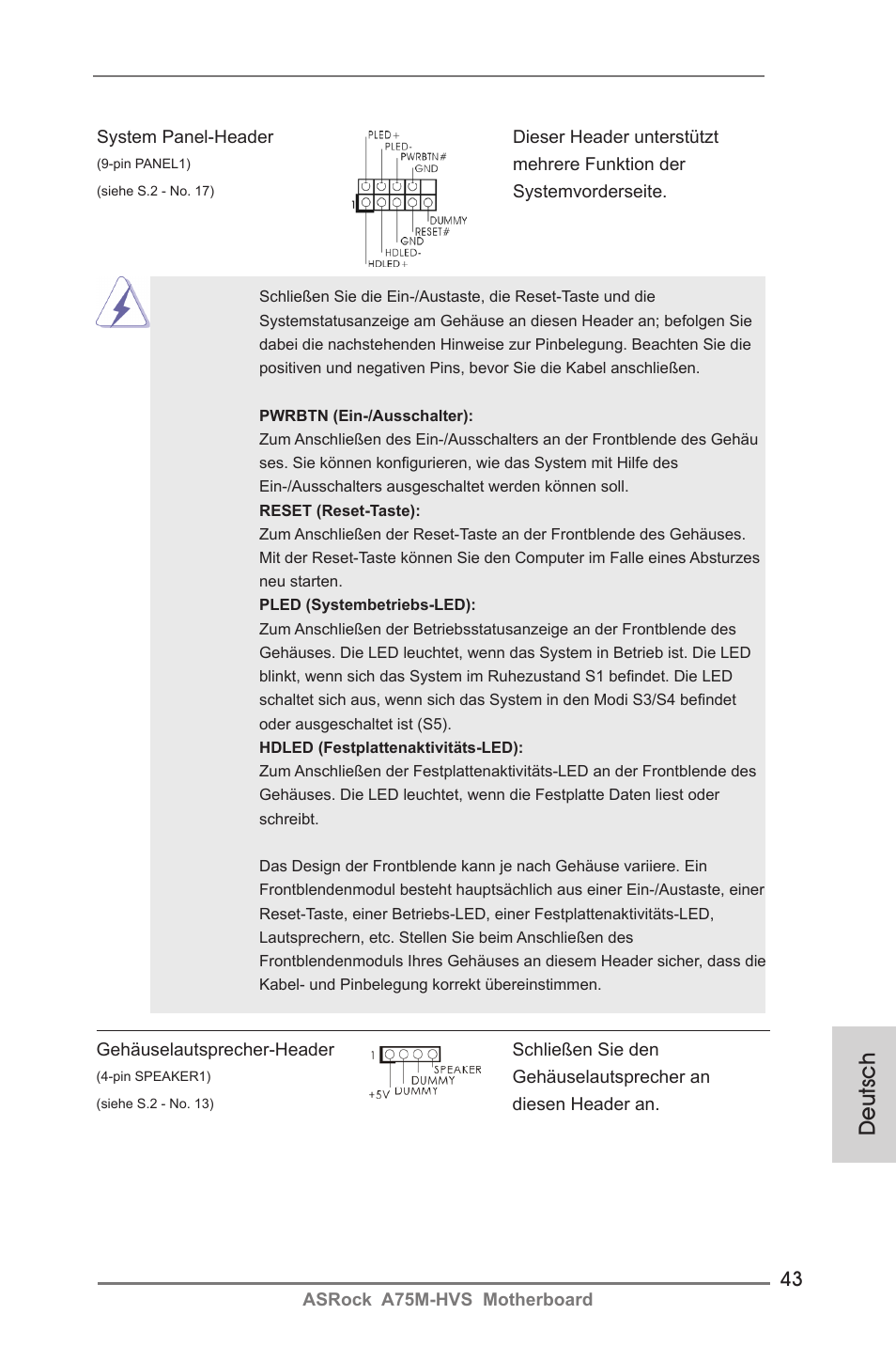 Deutsch | ASRock A75M-HVS User Manual | Page 43 / 232