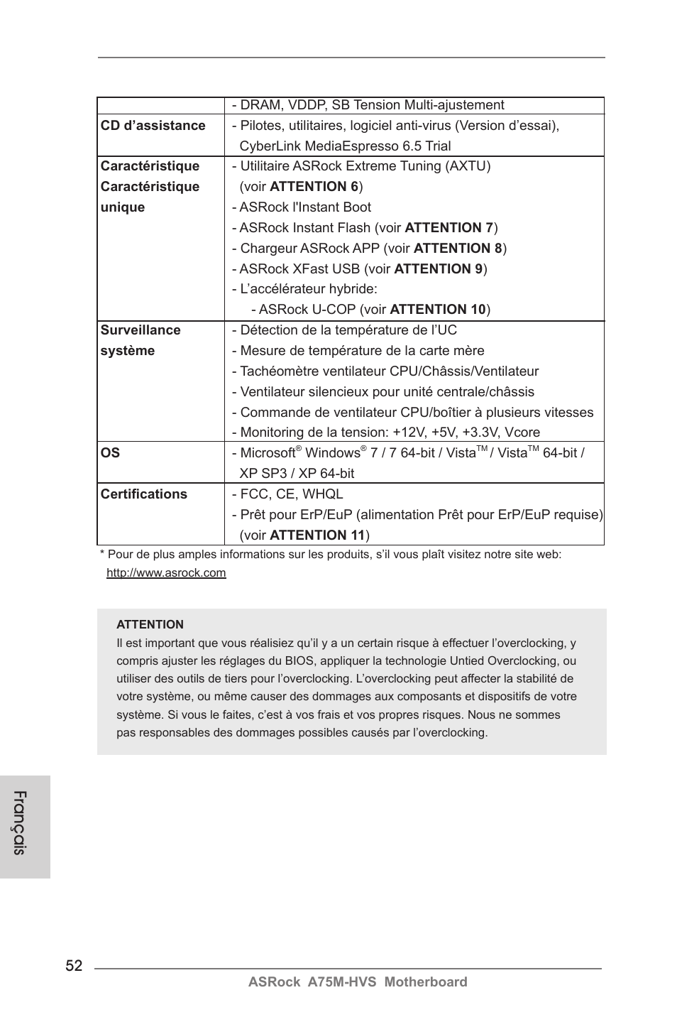 Français | ASRock A75M-HVS User Manual | Page 52 / 232