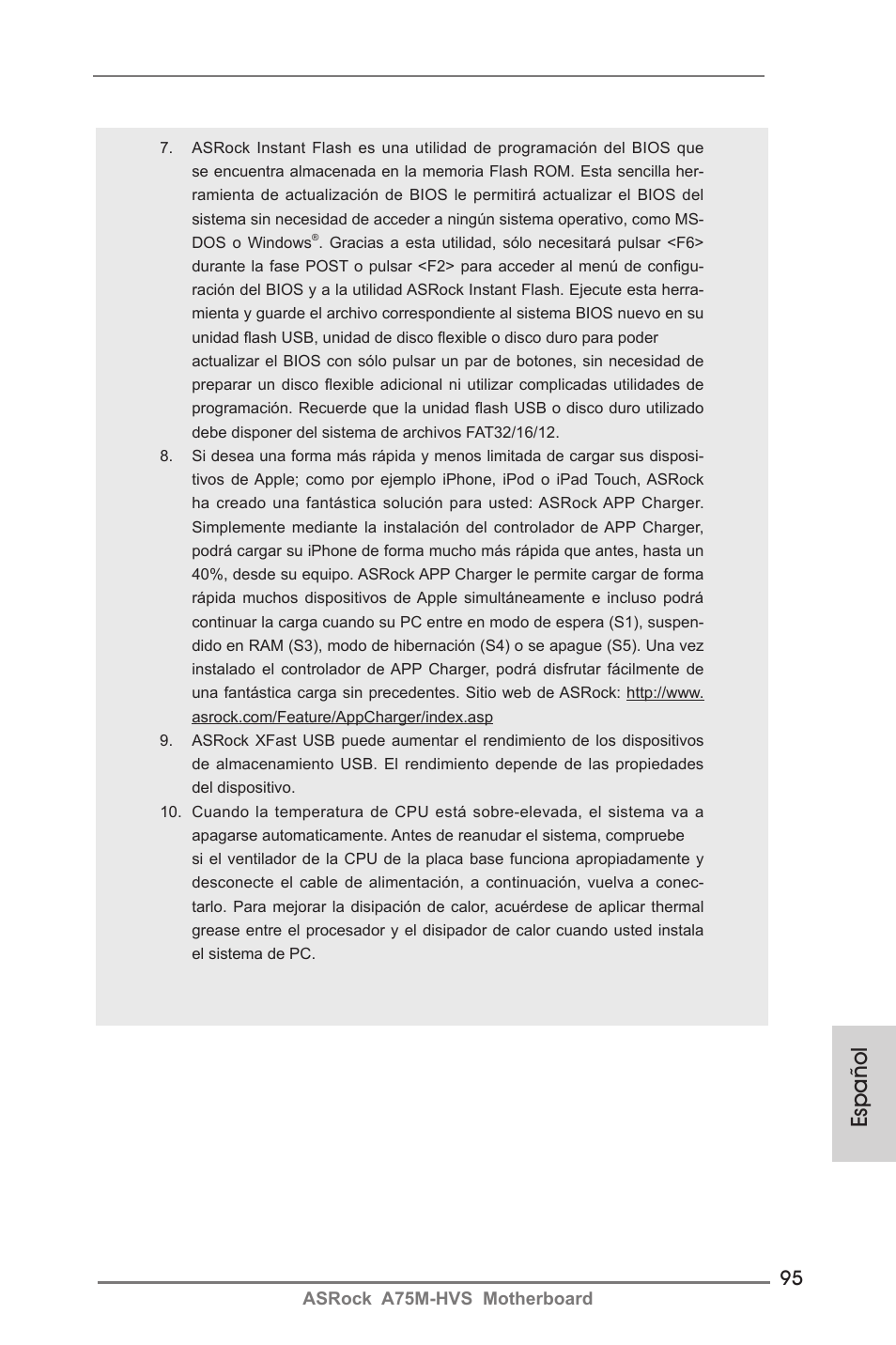 Español | ASRock A75M-HVS User Manual | Page 95 / 232