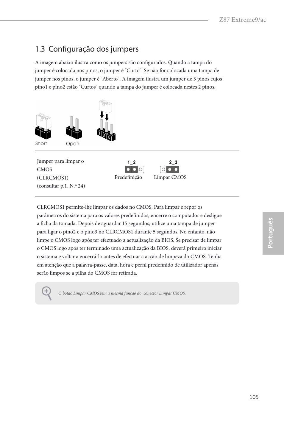 3 configuração dos jumpers | ASRock Z87 Extreme9__ac User Manual | Page 107 / 193