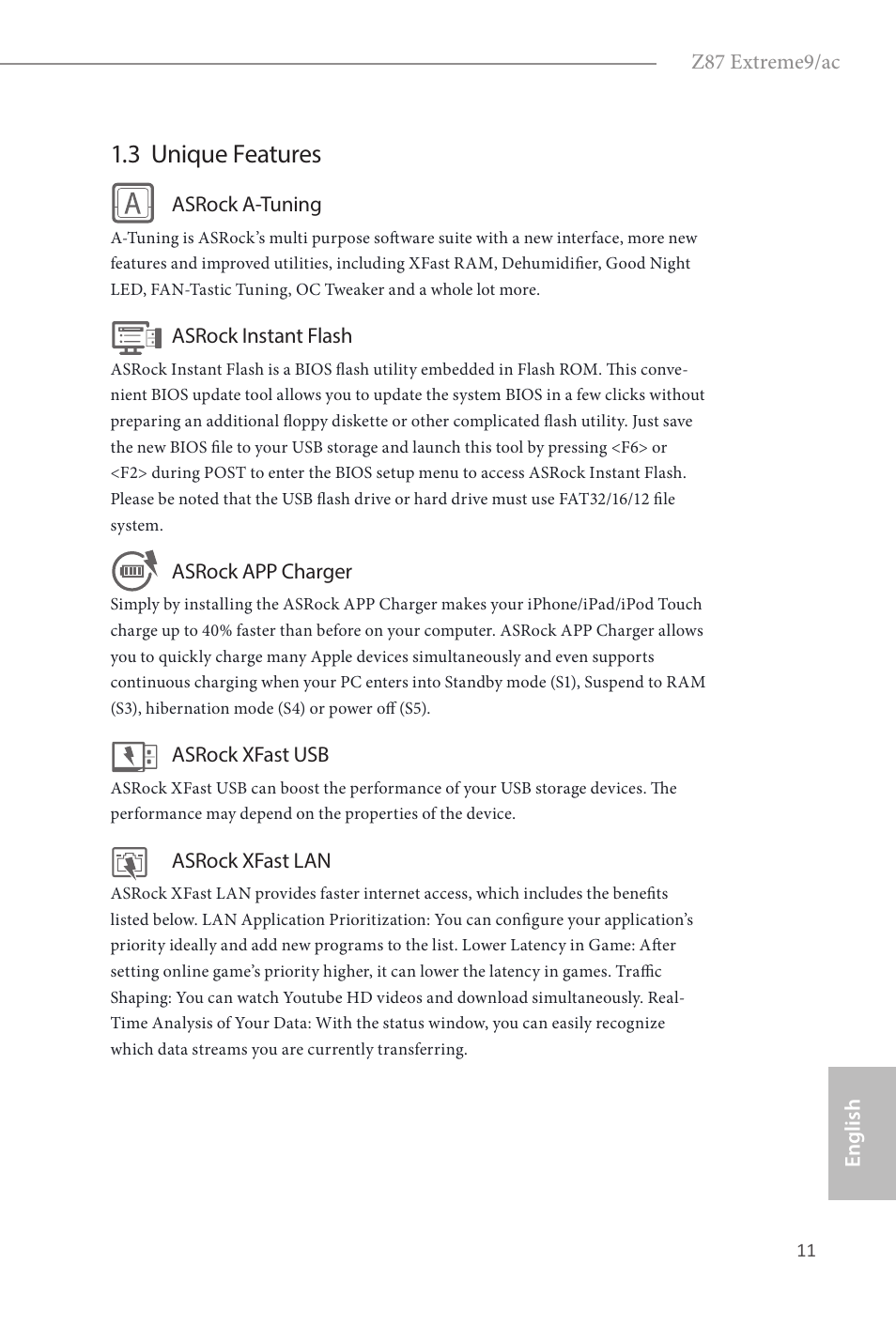 3 unique features | ASRock Z87 Extreme9__ac User Manual | Page 13 / 193