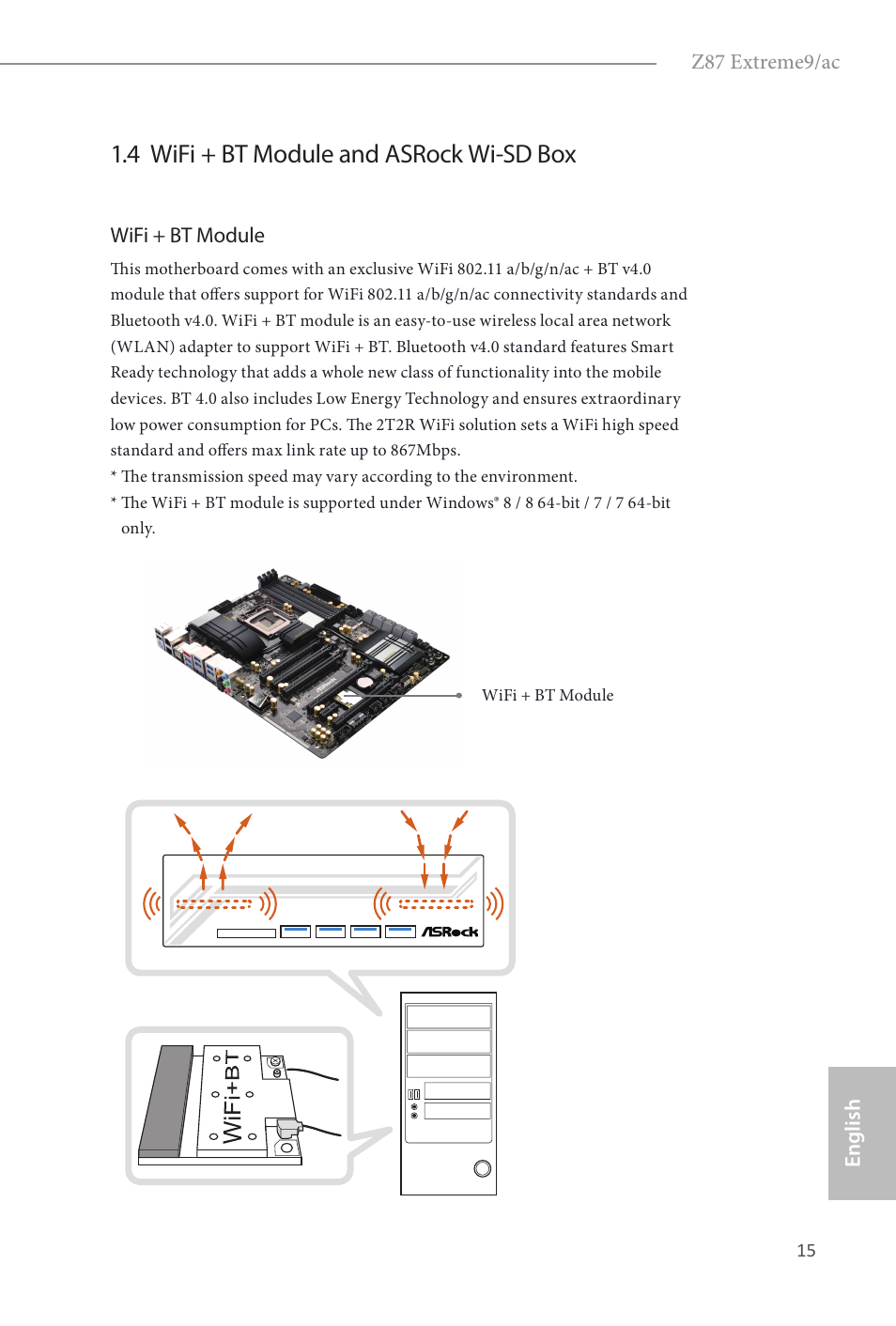4 wifi + bt module and asrock wi-sd box | ASRock Z87 Extreme9__ac User Manual | Page 17 / 193