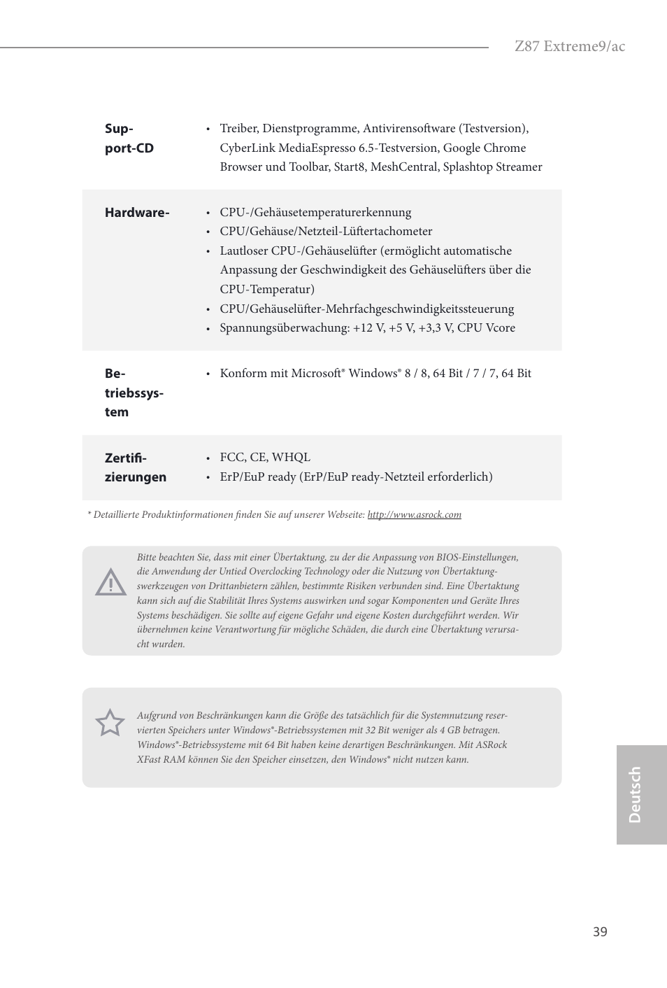 Z87 extreme9/ac, Deutsch | ASRock Z87 Extreme9__ac User Manual | Page 41 / 193
