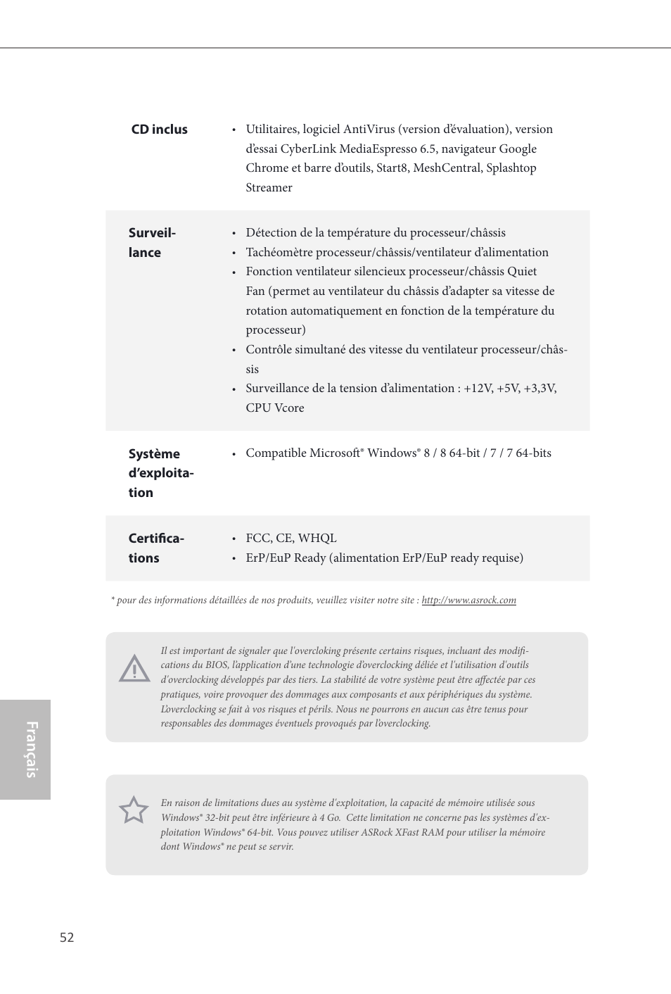 Z87 extreme9/ac, Fr ançais français | ASRock Z87 Extreme9__ac User Manual | Page 54 / 193
