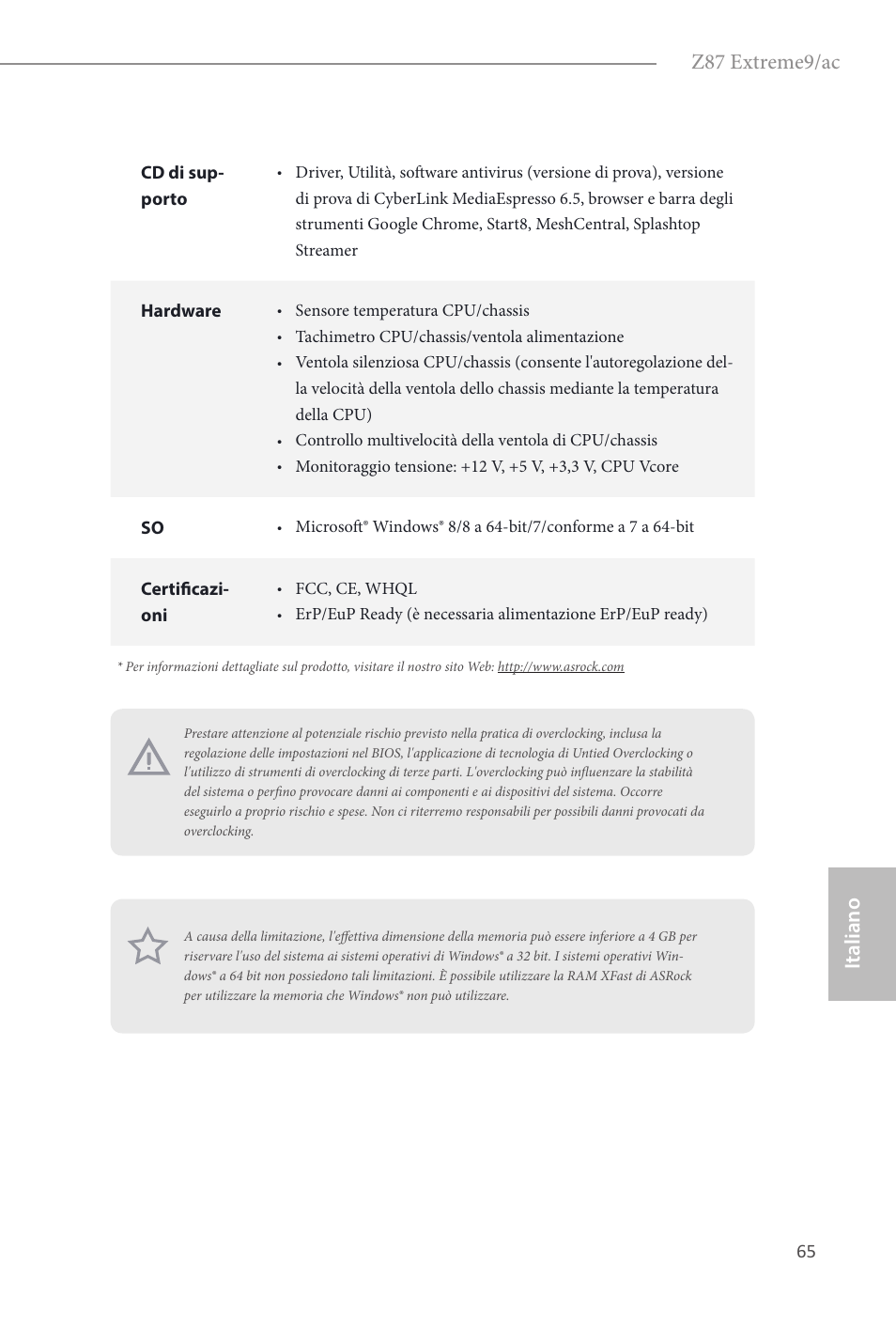 Z87 extreme9/ac, Italiano | ASRock Z87 Extreme9__ac User Manual | Page 67 / 193