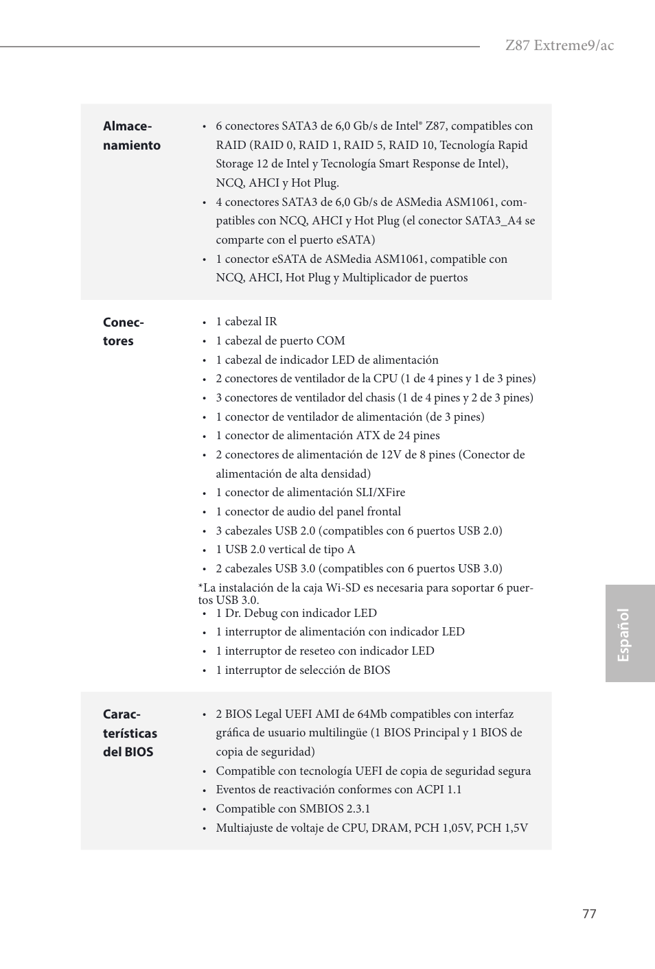 Z87 extreme9/ac, Español | ASRock Z87 Extreme9__ac User Manual | Page 79 / 193