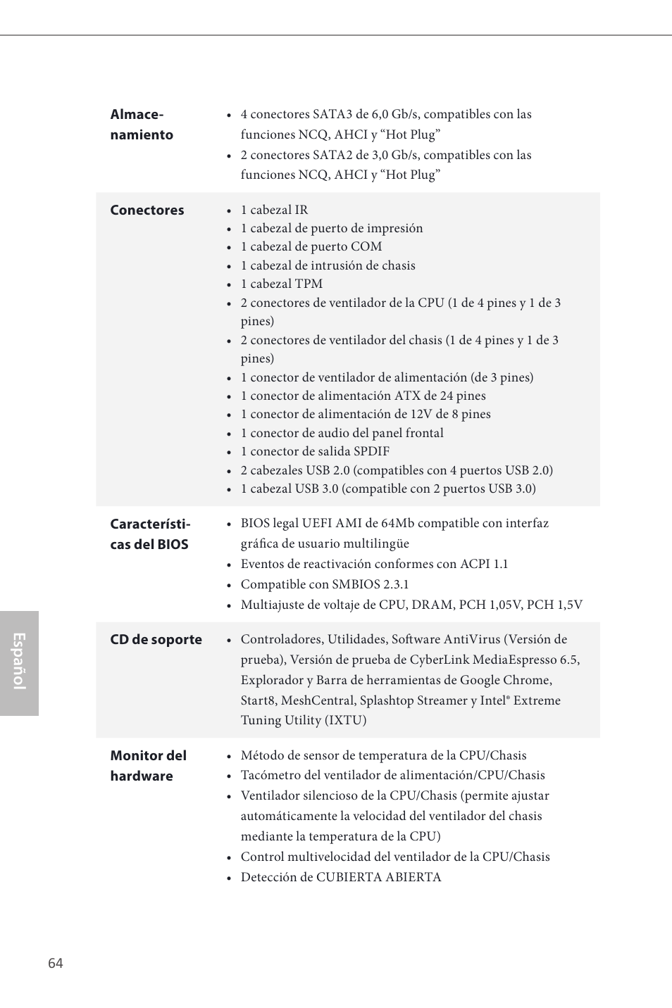 Español | ASRock B85M Pro4 User Manual | Page 66 / 163