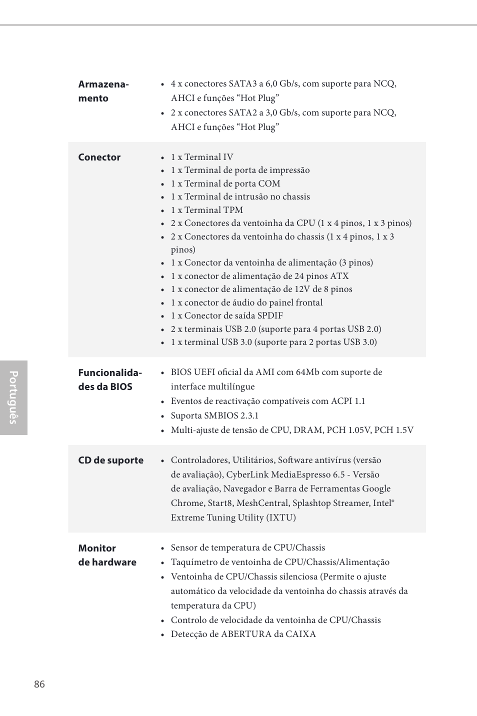Por tuguês | ASRock B85M Pro4 User Manual | Page 88 / 163