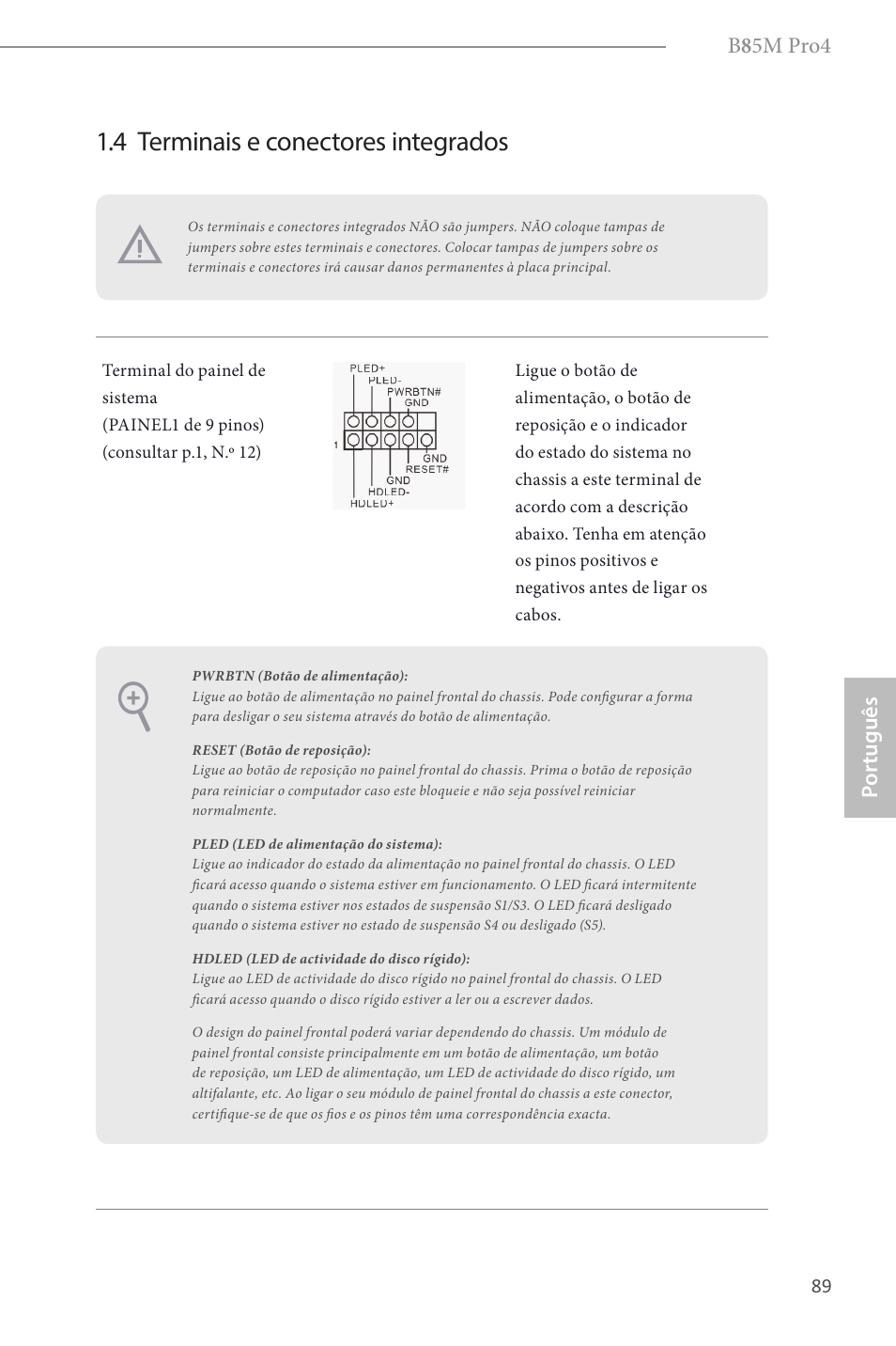 4 terminais e conectores integrados, B 8 5m pro4, Por tuguês | ASRock B85M Pro4 User Manual | Page 91 / 163