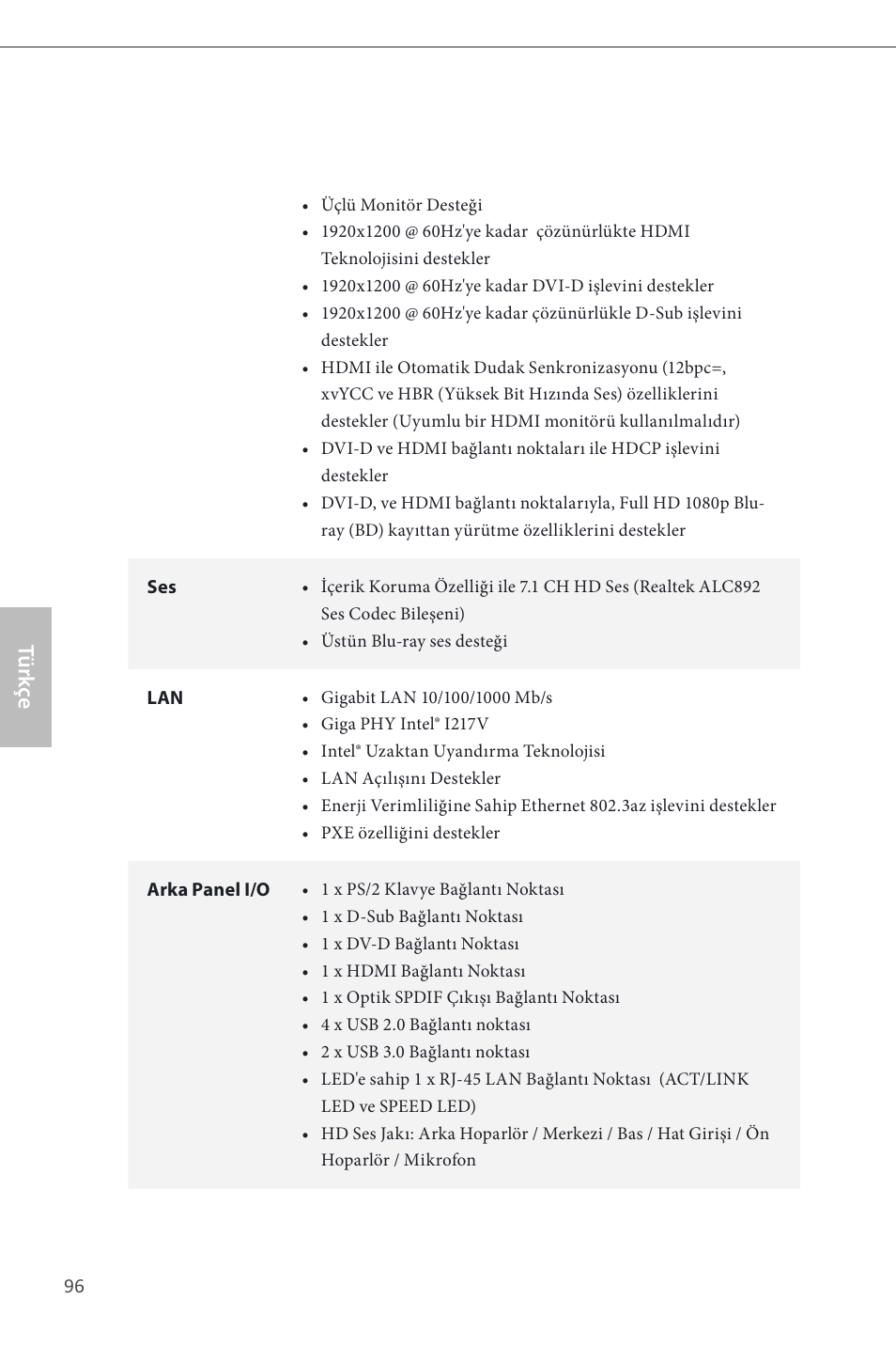 Türk çe | ASRock B85M Pro4 User Manual | Page 98 / 163