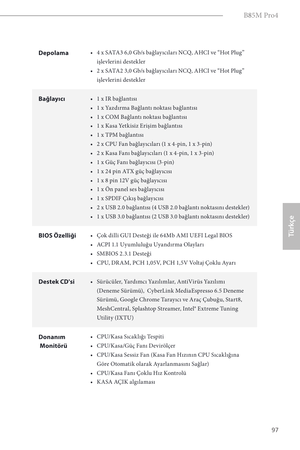 B 8 5m pro4, Türk çe | ASRock B85M Pro4 User Manual | Page 99 / 163