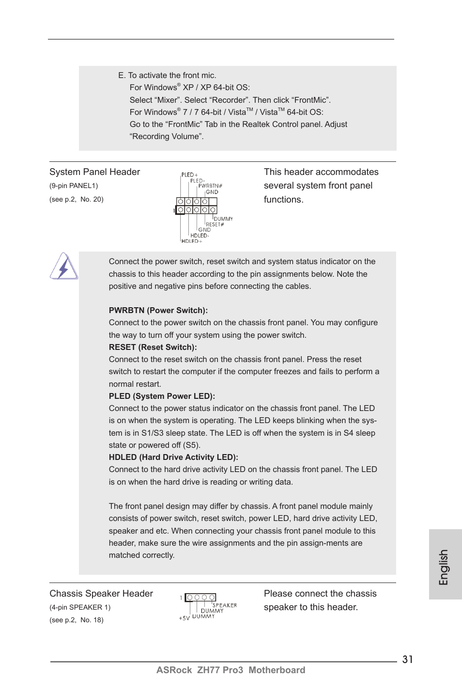 English | ASRock ZH77 Pro3 User Manual | Page 31 / 102