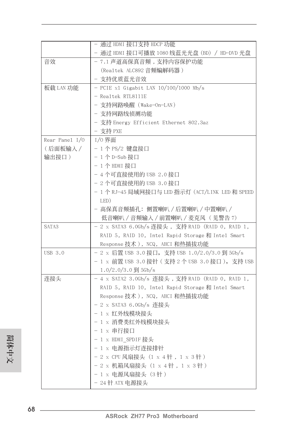 簡體中文 | ASRock ZH77 Pro3 User Manual | Page 68 / 102