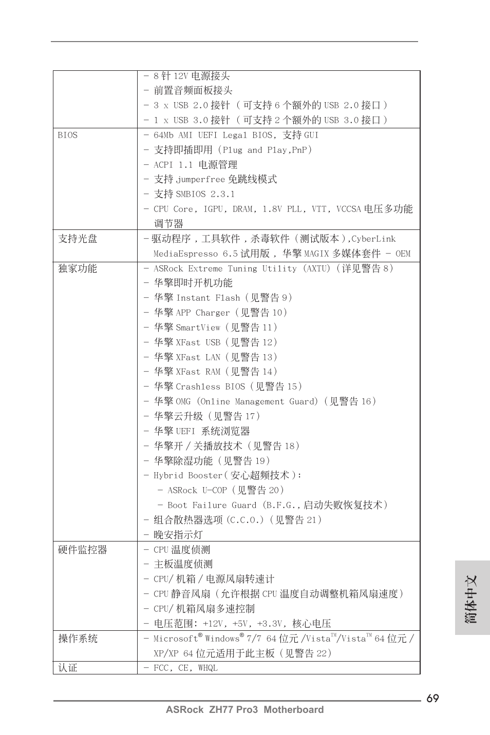 簡體中文 | ASRock ZH77 Pro3 User Manual | Page 69 / 102