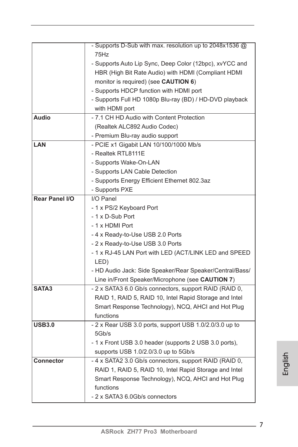 English | ASRock ZH77 Pro3 User Manual | Page 7 / 102