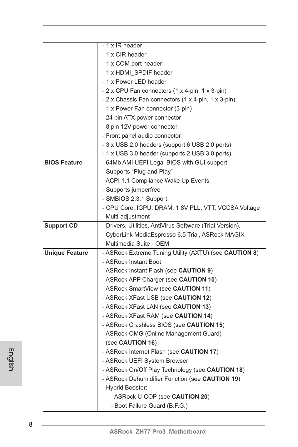 English | ASRock ZH77 Pro3 User Manual | Page 8 / 102