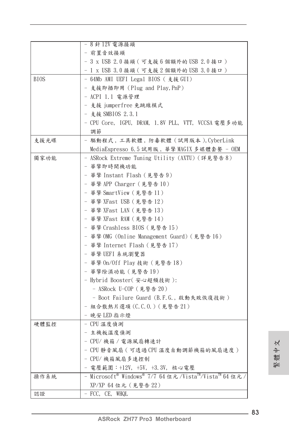 繁體中文 | ASRock ZH77 Pro3 User Manual | Page 83 / 102