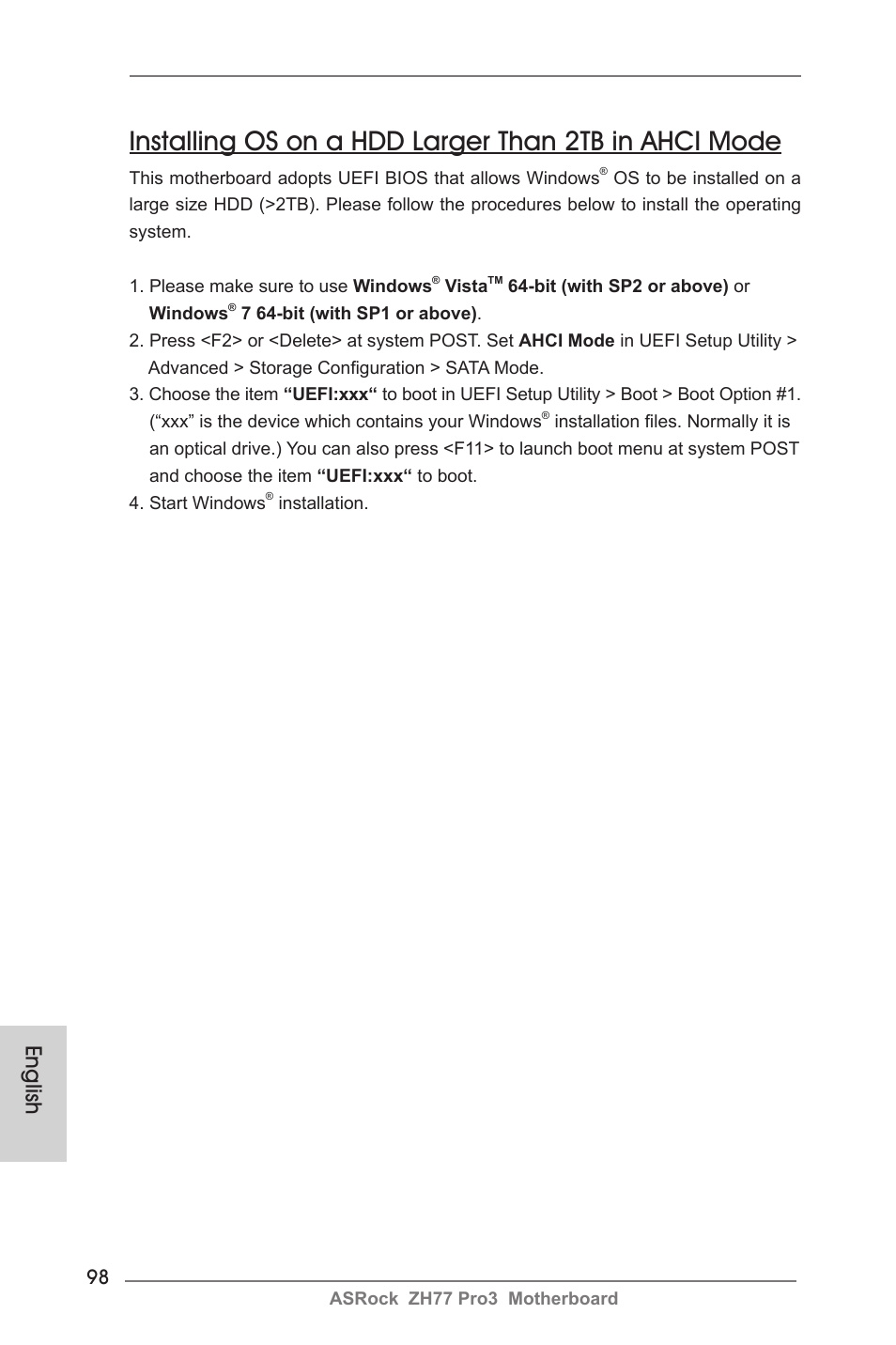 English | ASRock ZH77 Pro3 User Manual | Page 98 / 102