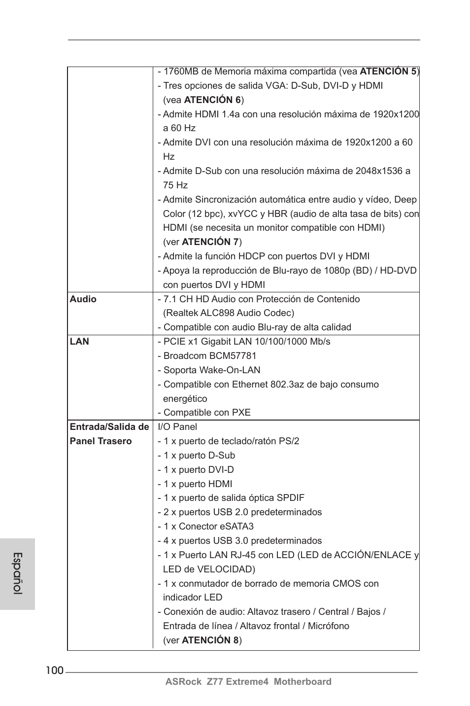Español | ASRock Z77 Extreme4 User Manual | Page 100 / 221