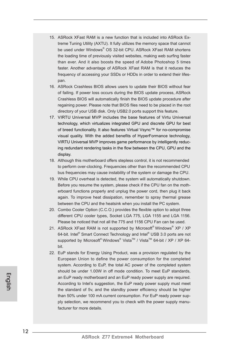 English, Asrock z77 extreme4 motherboard | ASRock Z77 Extreme4 User Manual | Page 12 / 221