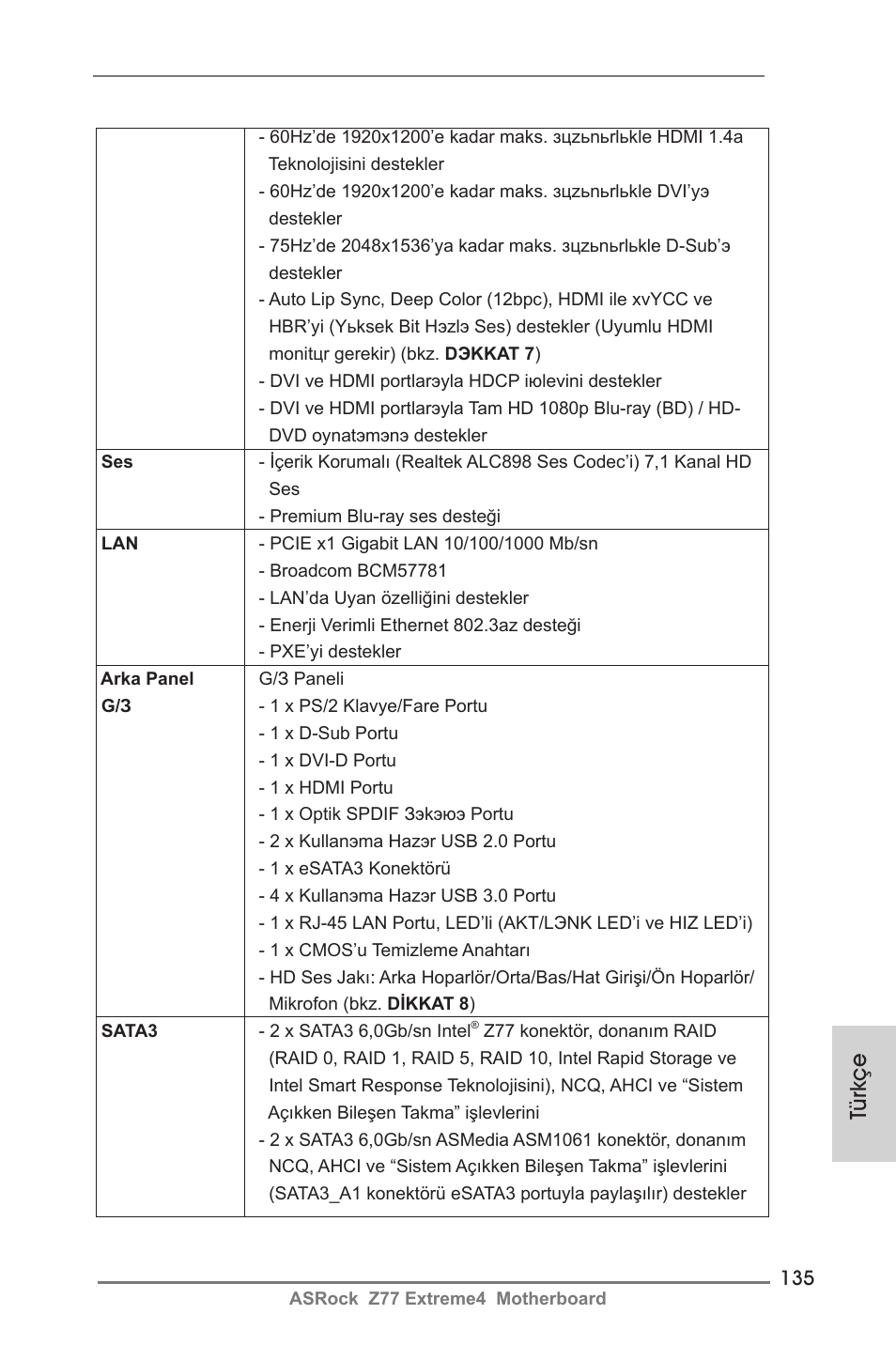 Türkçe | ASRock Z77 Extreme4 User Manual | Page 135 / 221