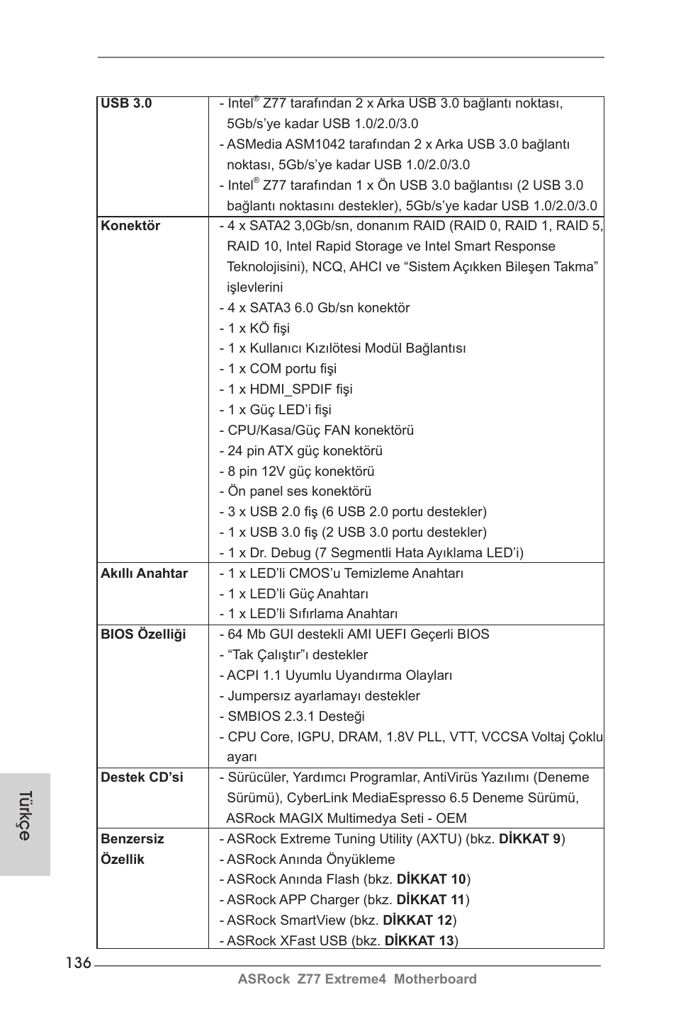 Türkçe | ASRock Z77 Extreme4 User Manual | Page 136 / 221