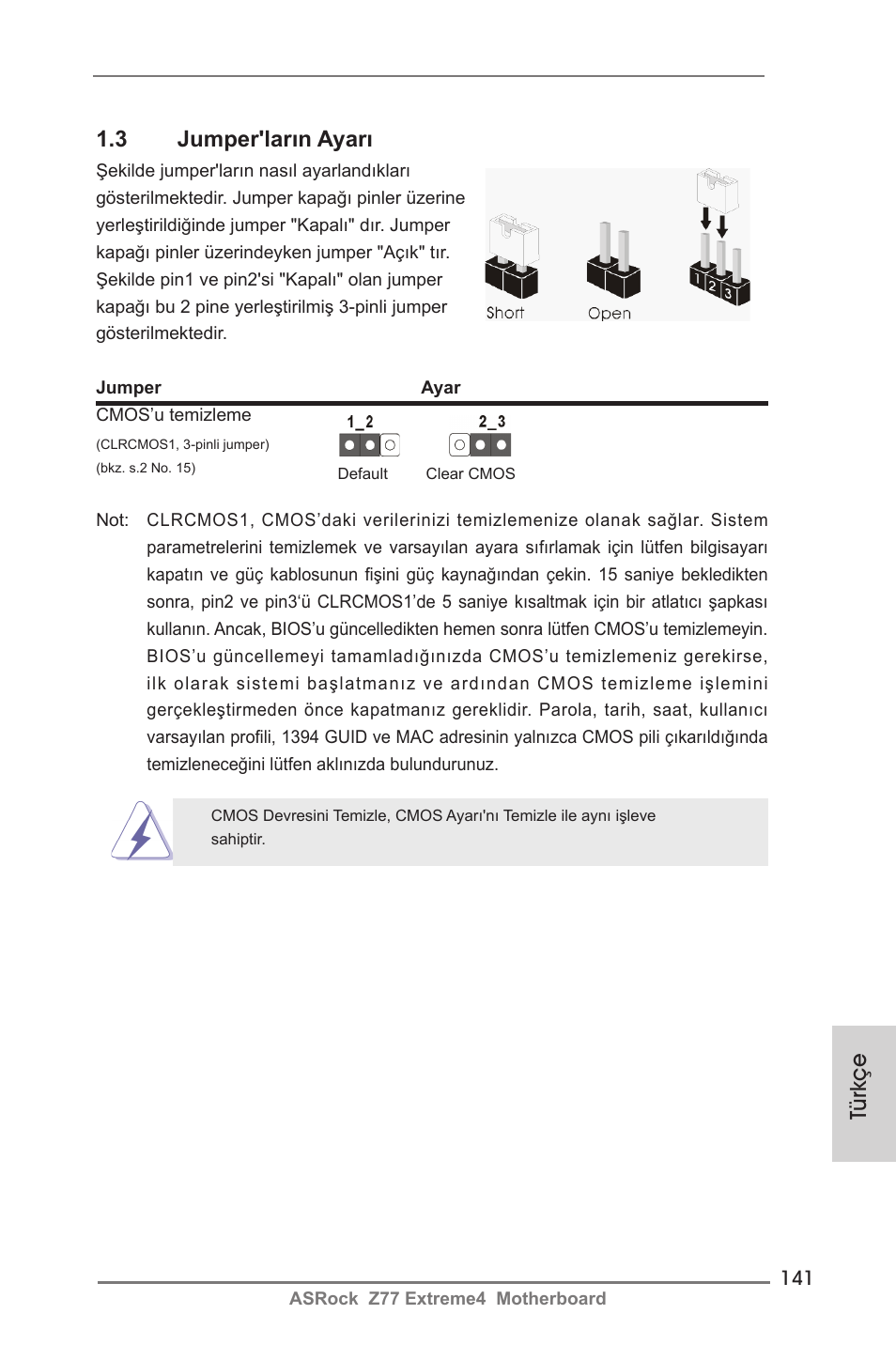 Türkçe 1.3 jumper'ların ayarı | ASRock Z77 Extreme4 User Manual | Page 141 / 221