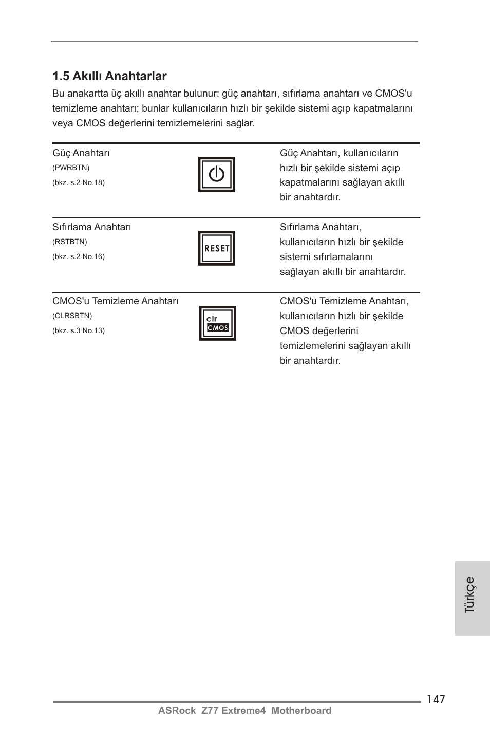 Türkçe 1.5 akıllı anahtarlar | ASRock Z77 Extreme4 User Manual | Page 147 / 221