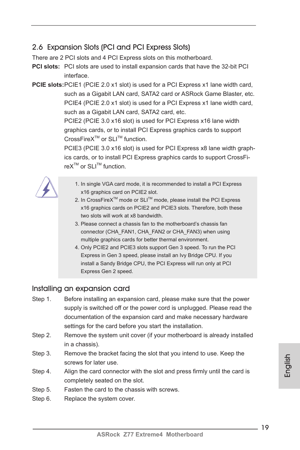 Installing an expansion card | ASRock Z77 Extreme4 User Manual | Page 19 / 221