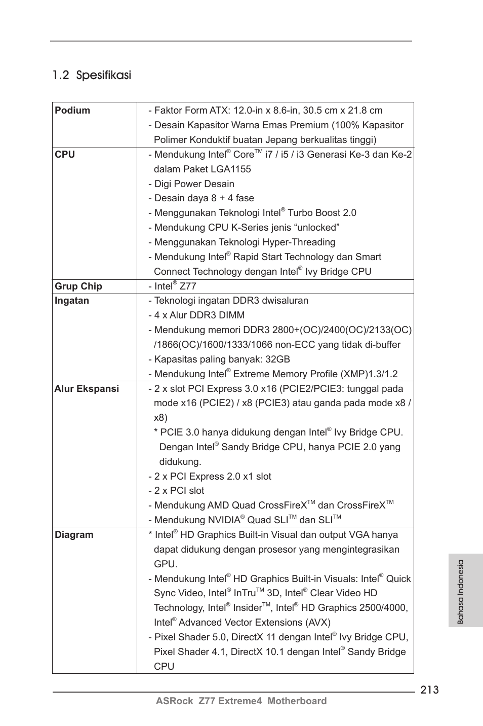 2 spesifikasi | ASRock Z77 Extreme4 User Manual | Page 213 / 221