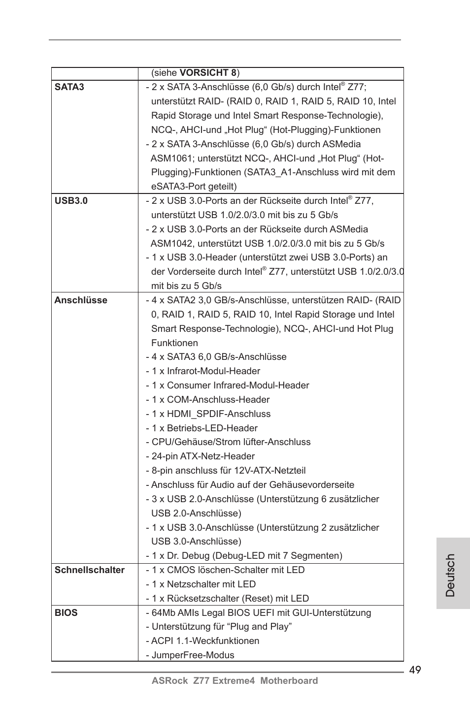 Deutsch | ASRock Z77 Extreme4 User Manual | Page 49 / 221