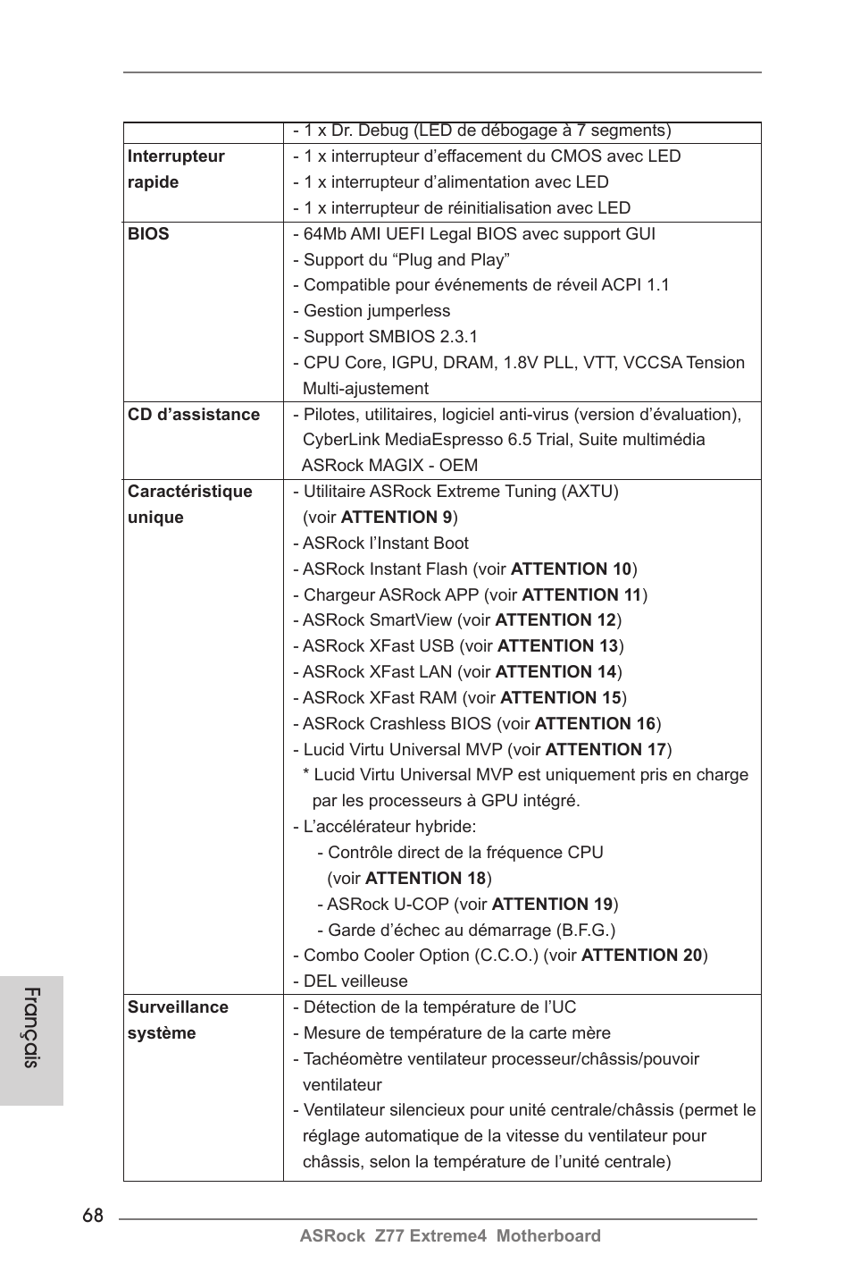 Français | ASRock Z77 Extreme4 User Manual | Page 68 / 221
