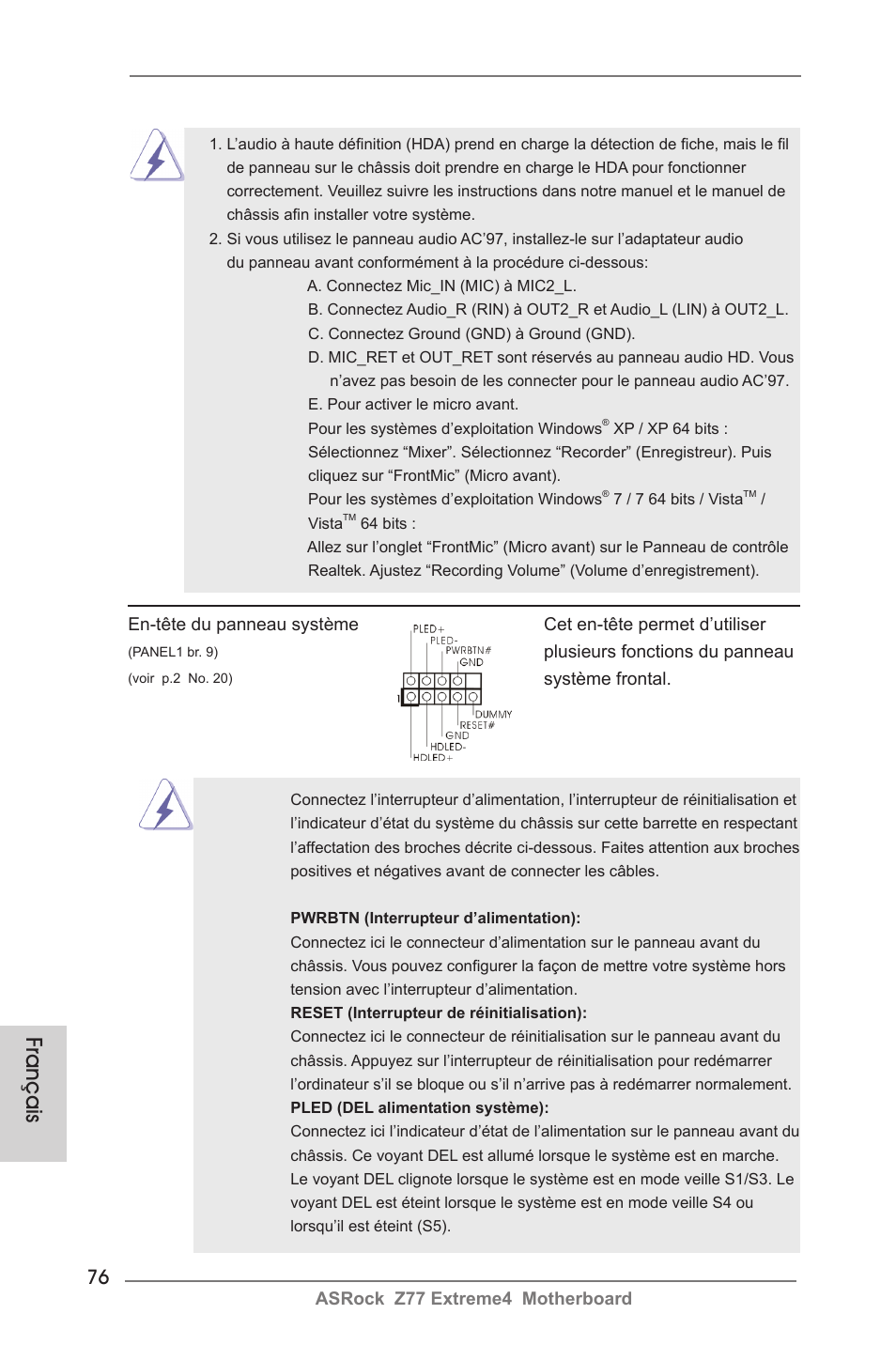 Français | ASRock Z77 Extreme4 User Manual | Page 76 / 221