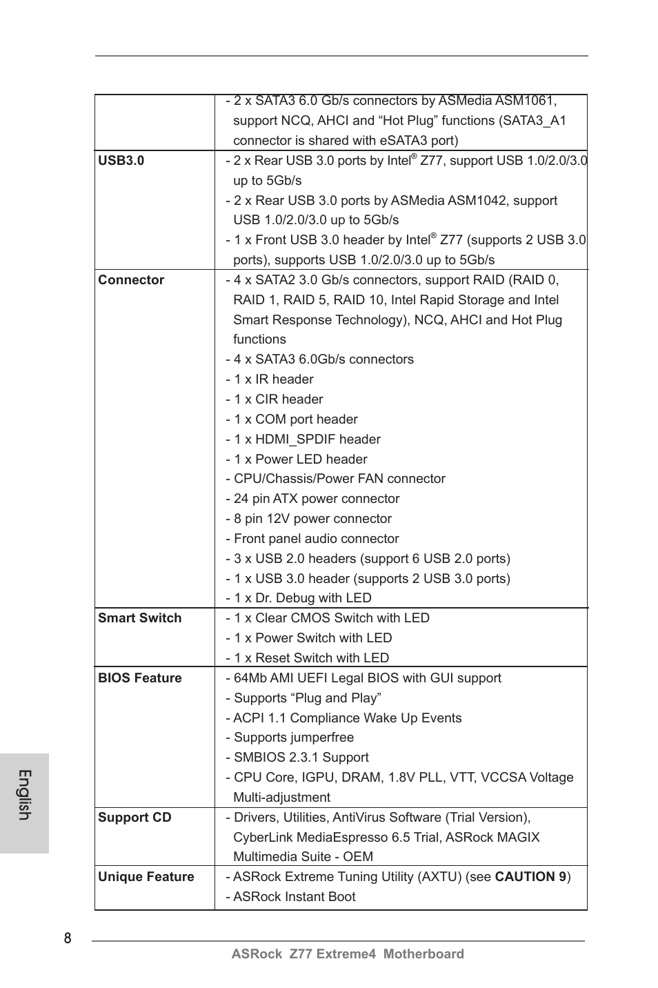 English | ASRock Z77 Extreme4 User Manual | Page 8 / 221