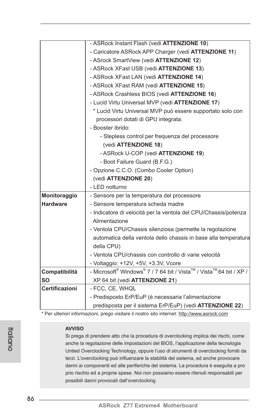 Italiano | ASRock Z77 Extreme4 User Manual | Page 86 / 221