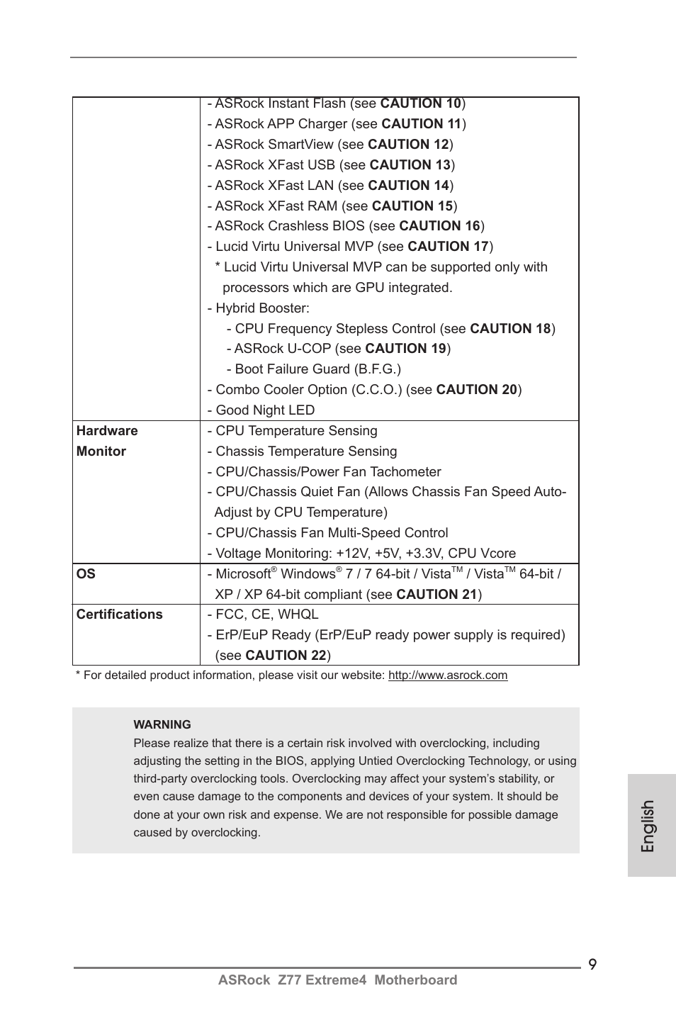 English | ASRock Z77 Extreme4 User Manual | Page 9 / 221