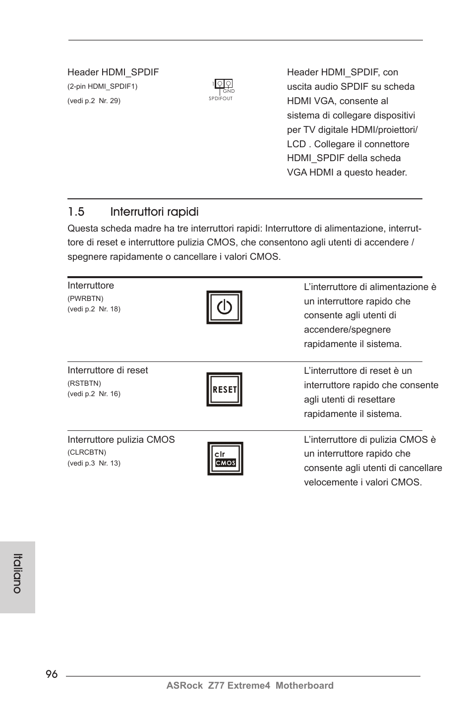 Italiano, 5 interruttori rapidi | ASRock Z77 Extreme4 User Manual | Page 96 / 221