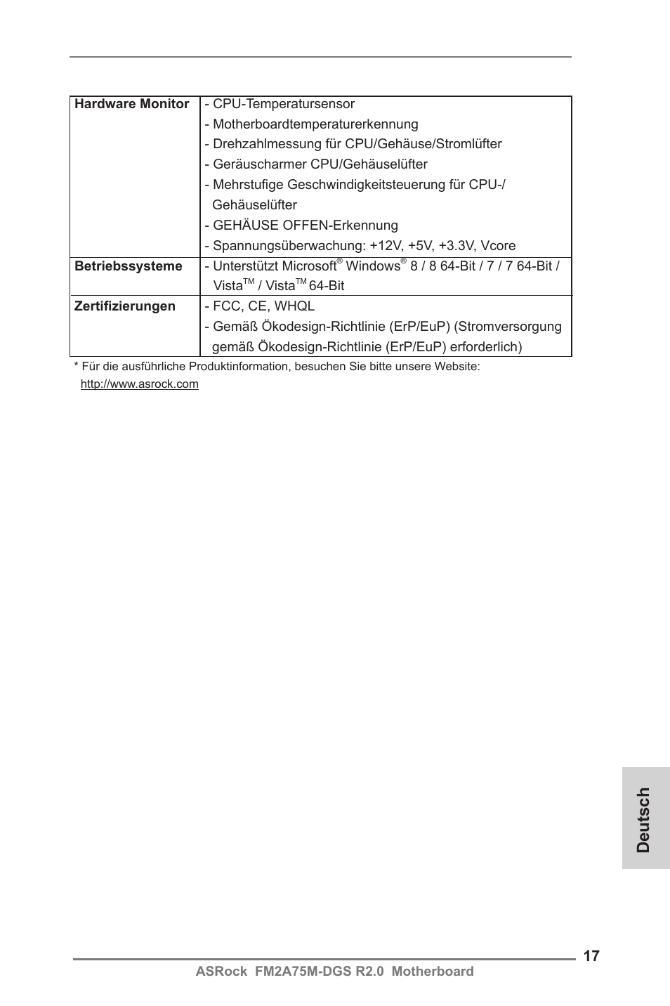 Deutsch | ASRock FM2A75M-DGS R2.0 User Manual | Page 17 / 59