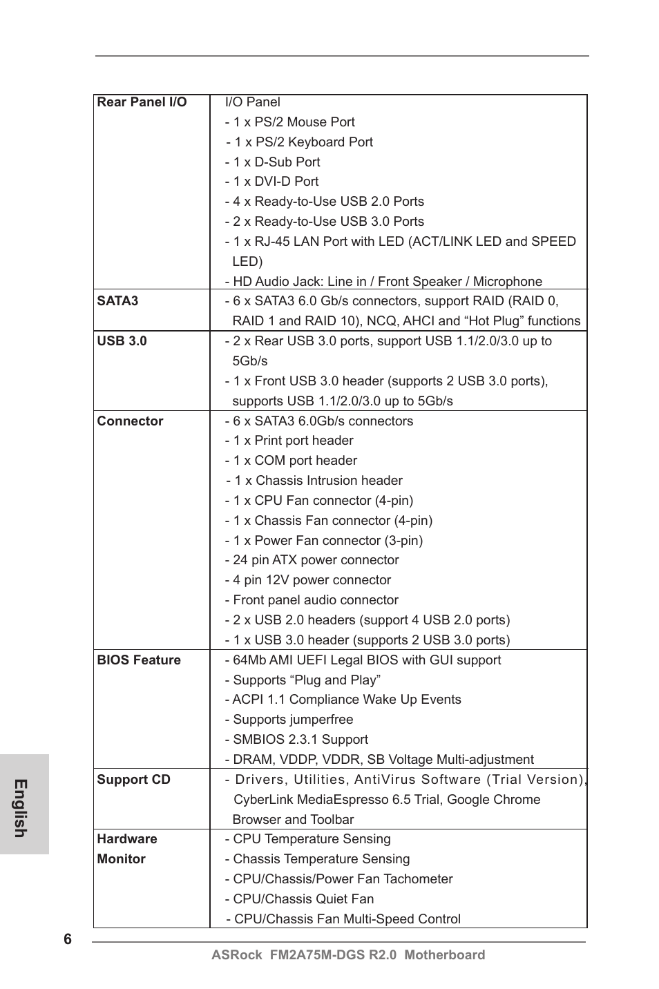 English | ASRock FM2A75M-DGS R2.0 User Manual | Page 6 / 59