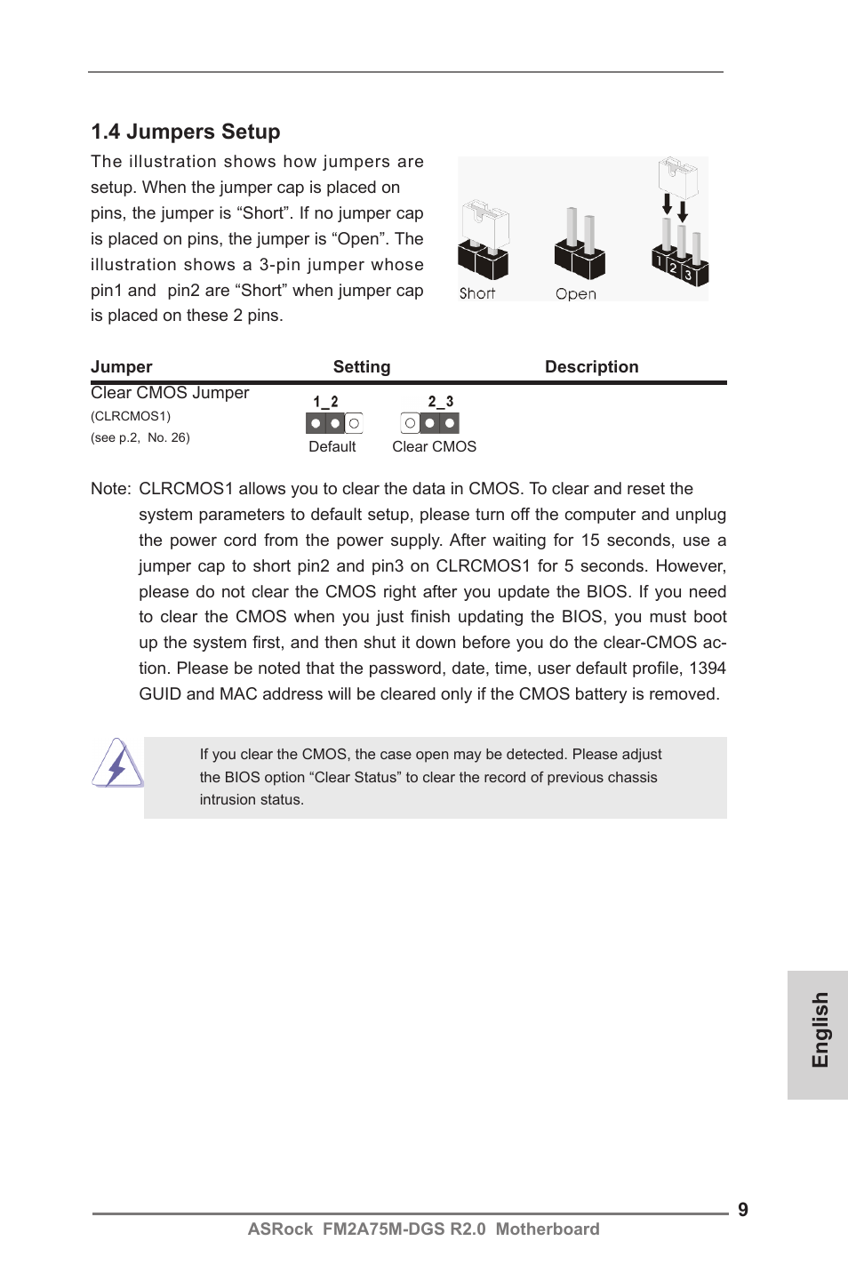 English 1.4 jumpers setup | ASRock FM2A75M-DGS R2.0 User Manual | Page 9 / 59