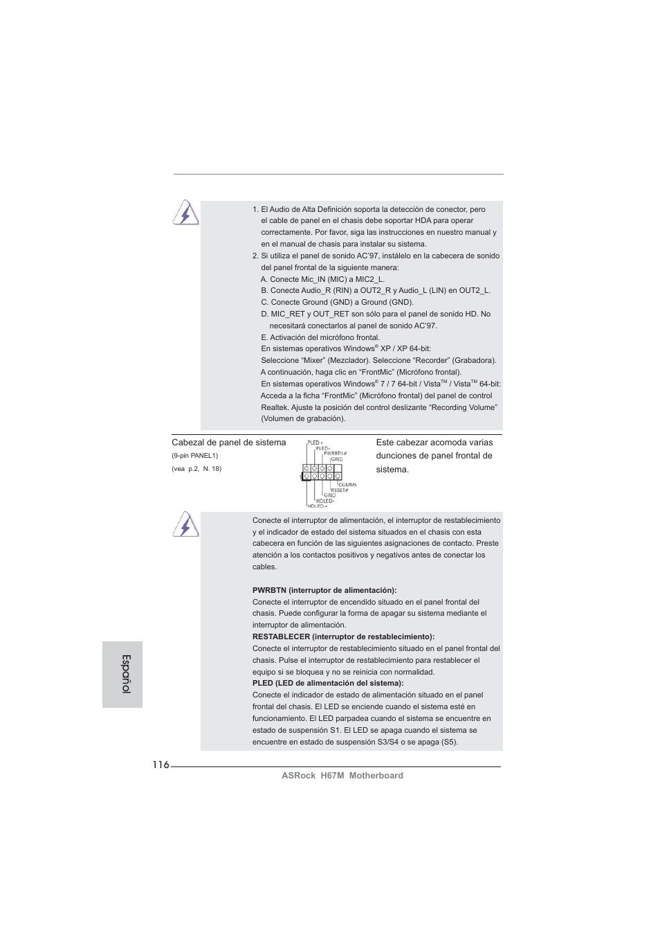 Español | ASRock H67M User Manual | Page 116 / 253