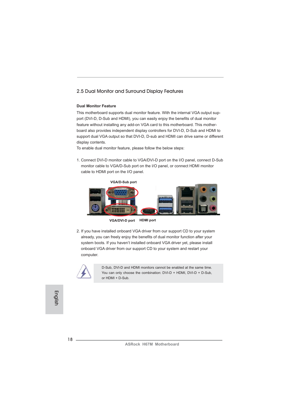 English, 5 dual monitor and surround display features | ASRock H67M User Manual | Page 18 / 253
