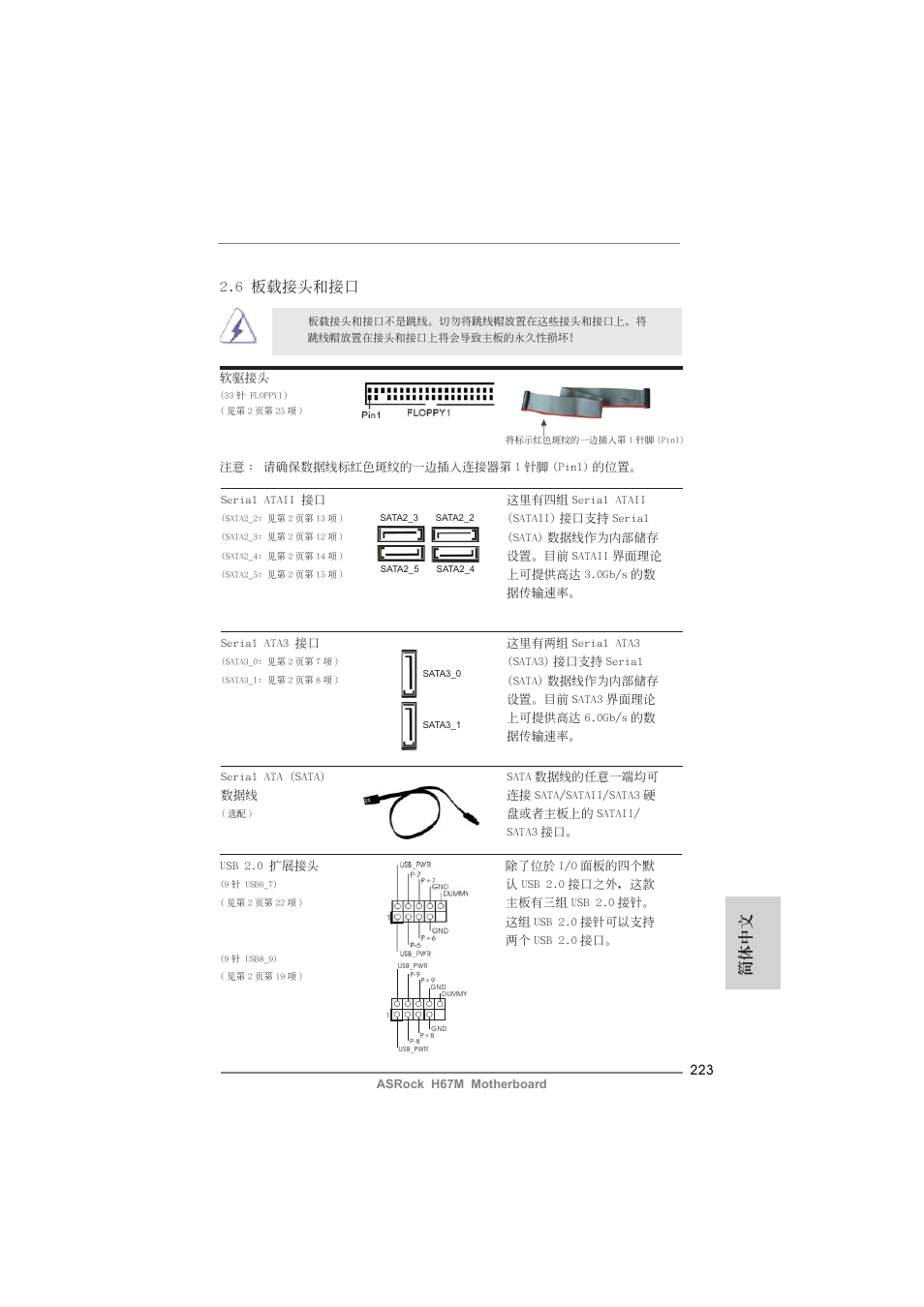 簡體中文, 6 板載接頭和接口 | ASRock H67M User Manual | Page 223 / 253