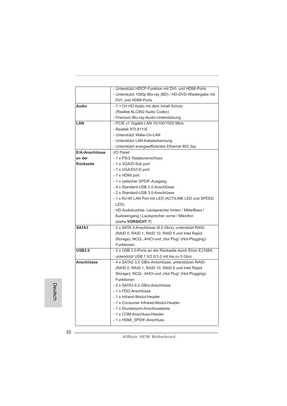 Deutsch | ASRock H67M User Manual | Page 32 / 253