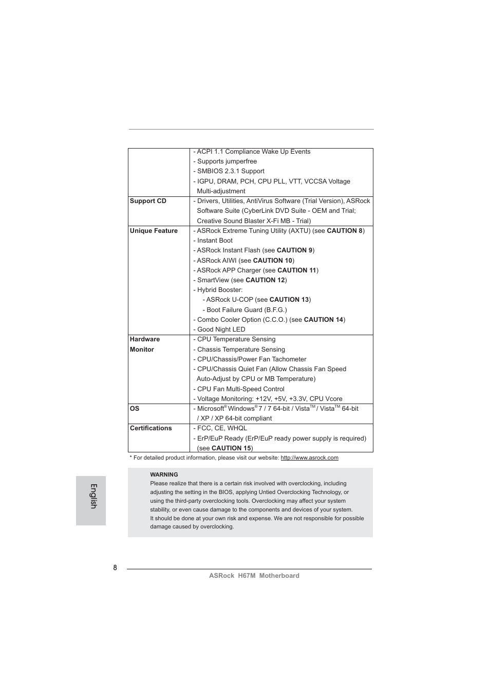 English | ASRock H67M User Manual | Page 8 / 253
