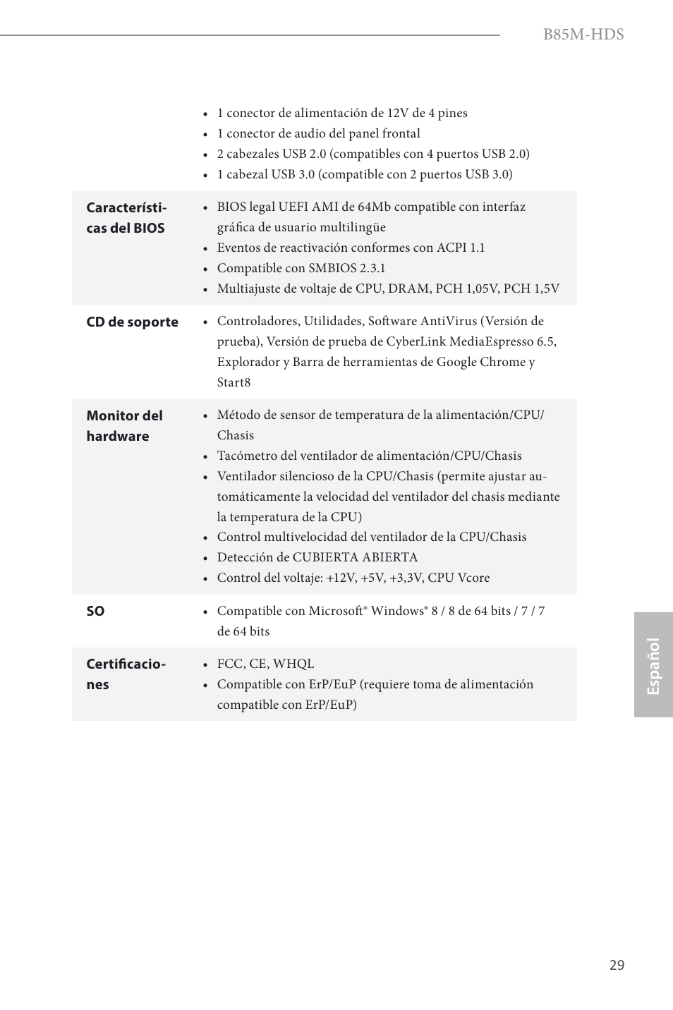 B85m-hds, Español | ASRock B85M-HDS User Manual | Page 31 / 57