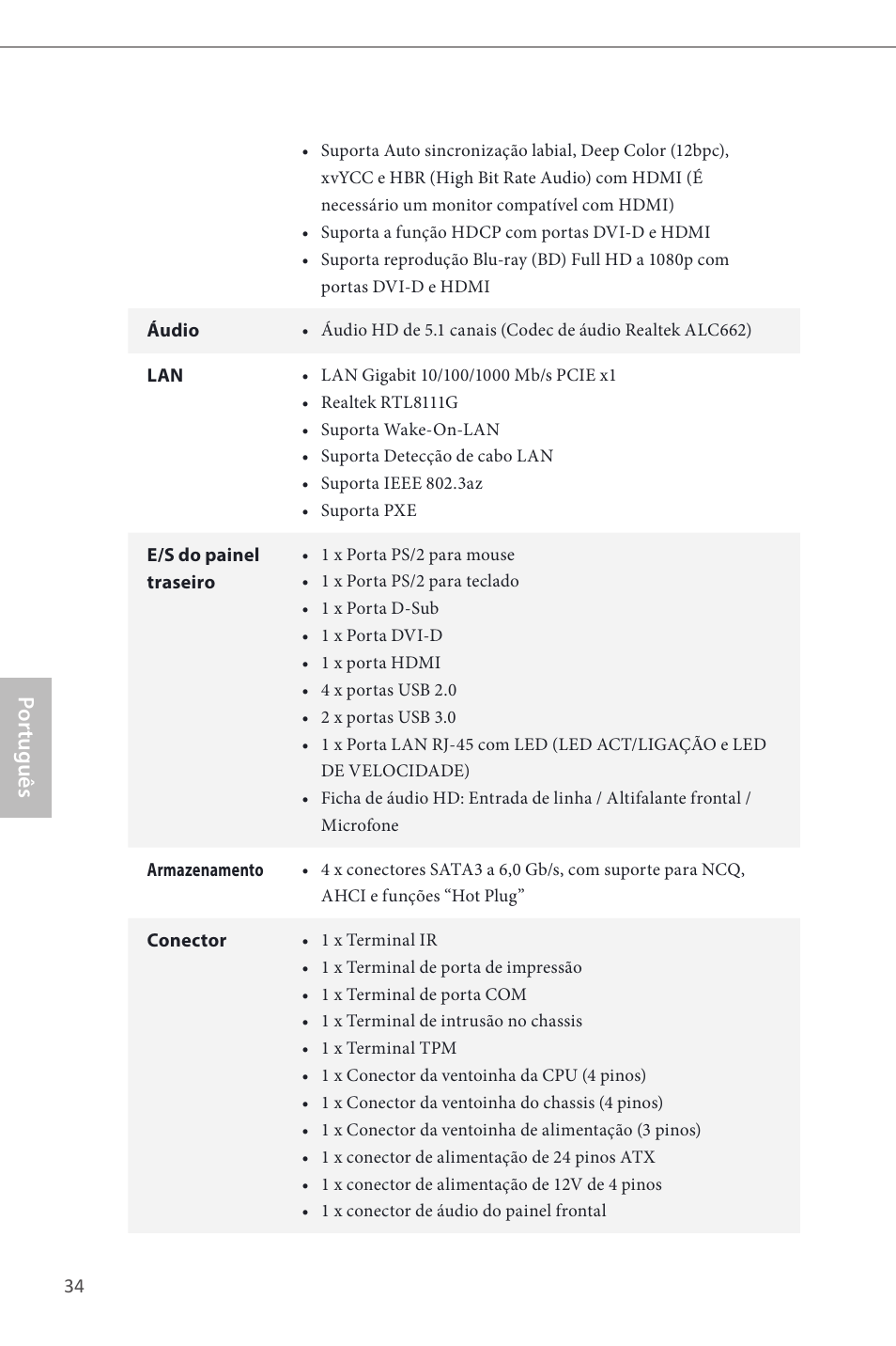 Por tuguês | ASRock B85M-HDS User Manual | Page 36 / 57