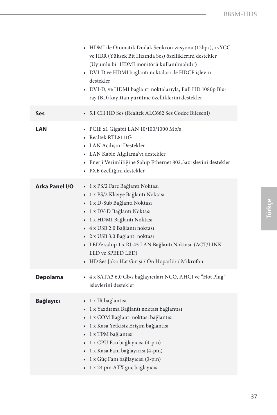 B85m-hds, Türk çe | ASRock B85M-HDS User Manual | Page 39 / 57